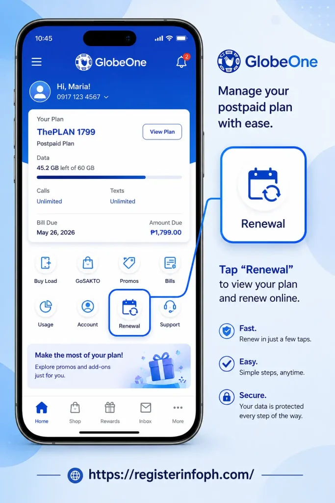 Renew through GlobeOne app
